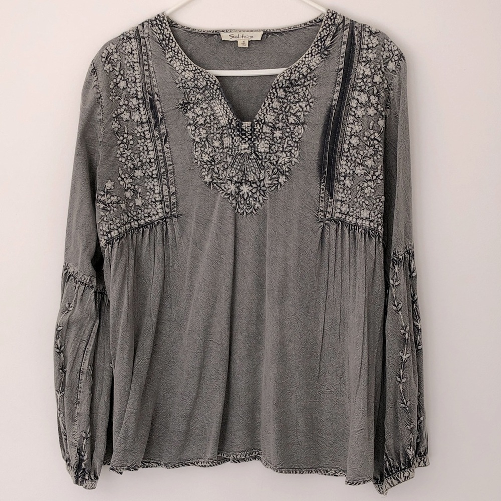S/M Embroidered Rayon Longsleeve Top Tunic Babydoll Holy Clothing Garb